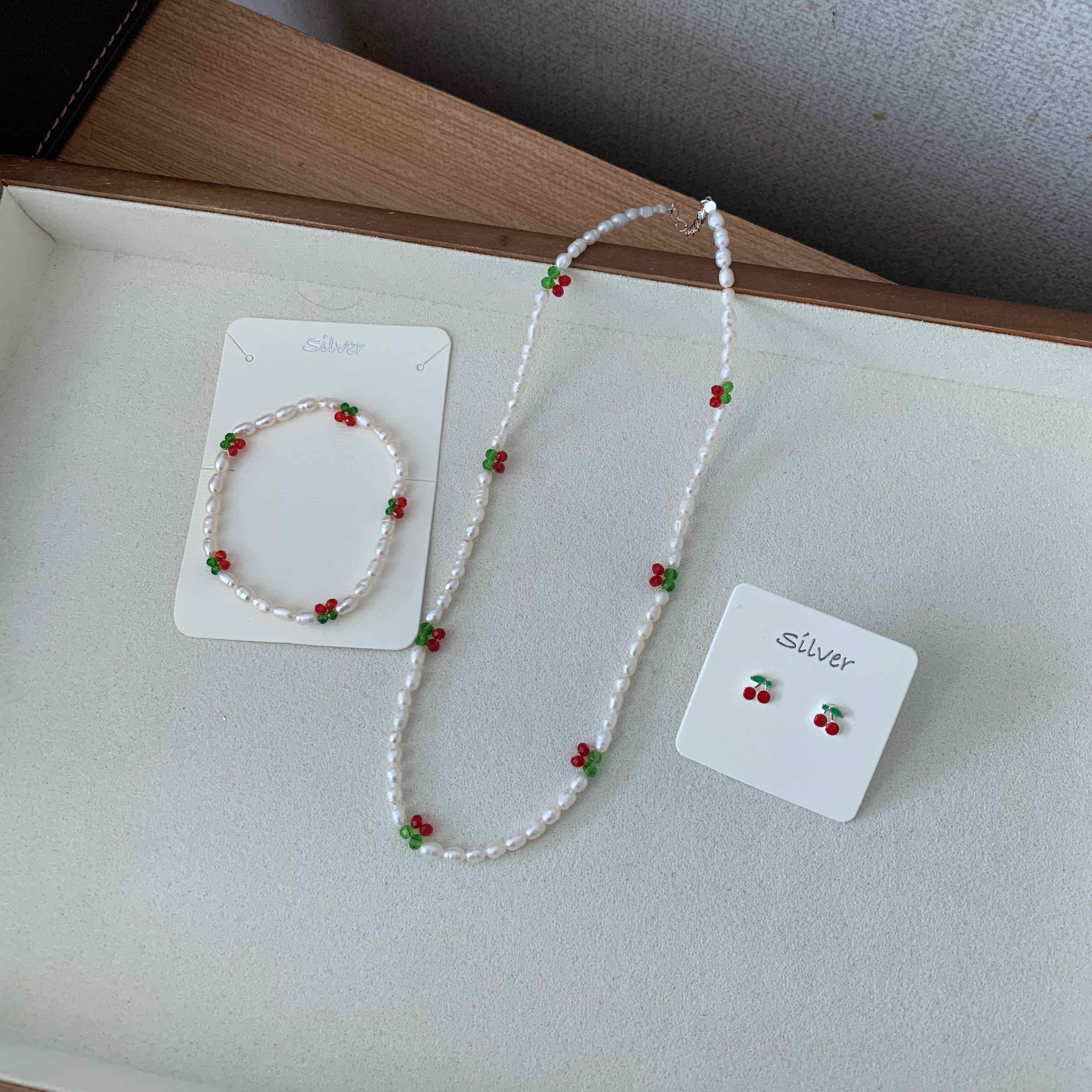🇰🇷925 silver 淡水珍珠櫻桃項鍊／手鍊／耳環🍒