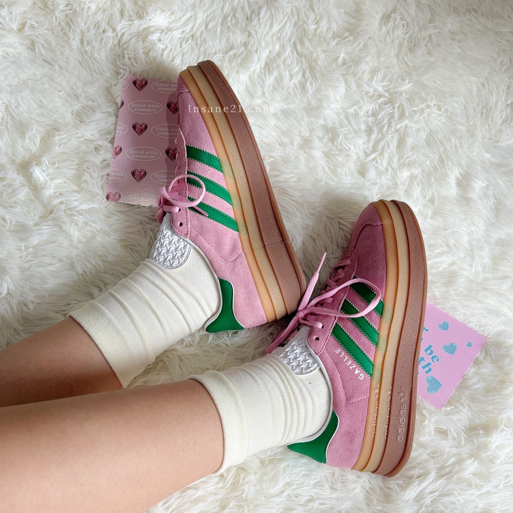 ADIDAS GAZELLE BOLD 櫻花粉 綠線 厚底增高 休閒鞋 女鞋 IE0420