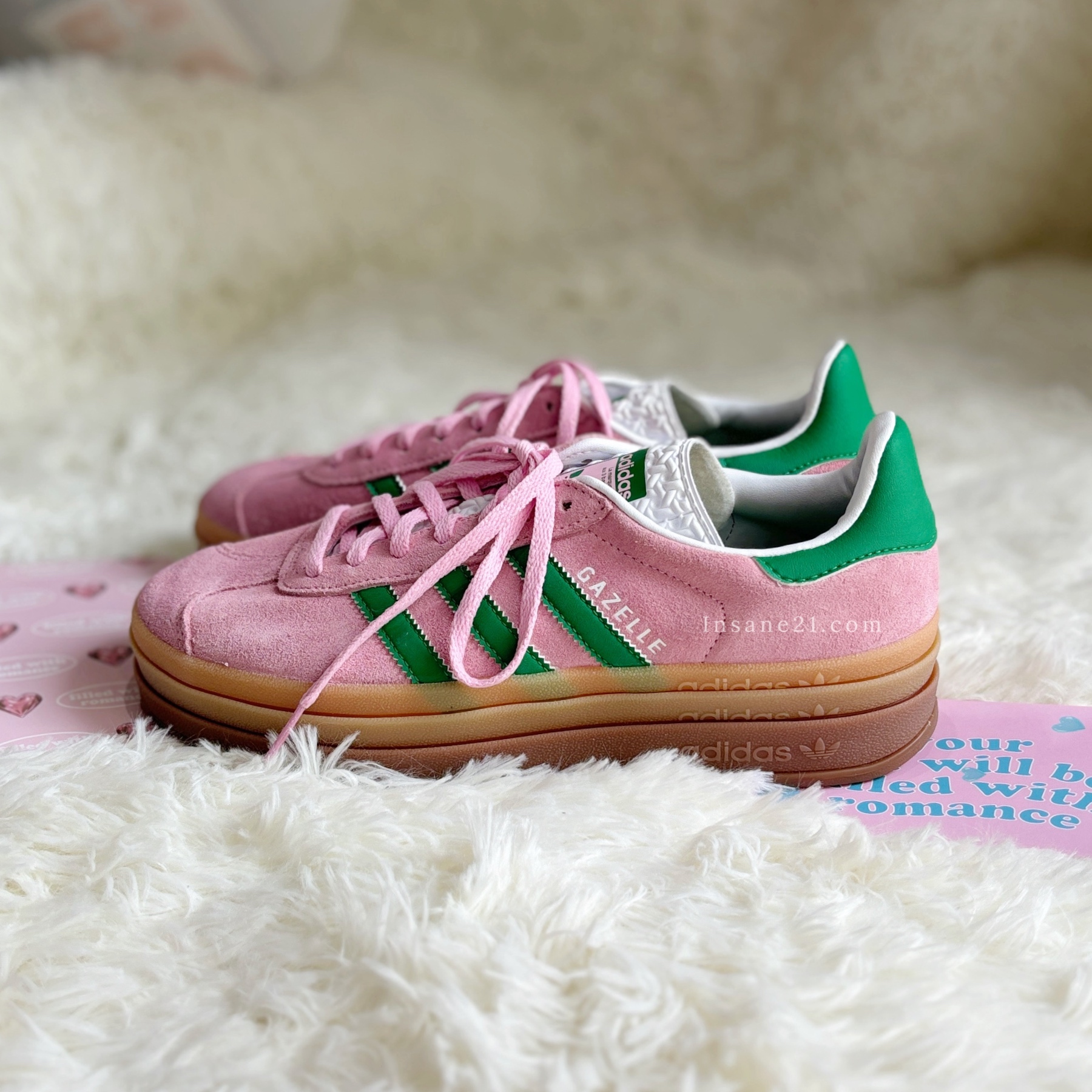 ADIDAS GAZELLE BOLD 櫻花粉 綠線 厚底增高 休閒鞋 女鞋 IE0420