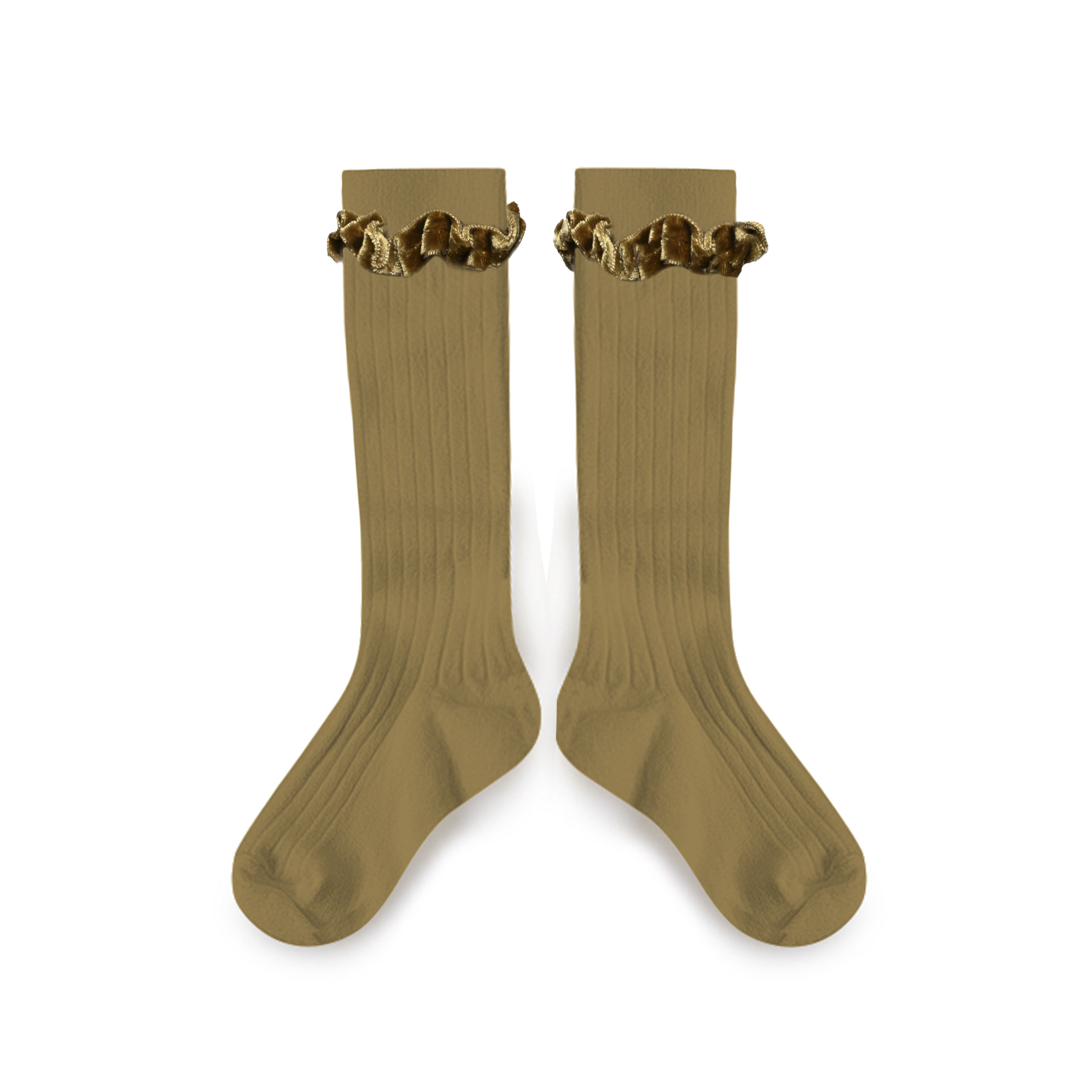 COLLEGIEN 羅紋絨邊長襪 Clothilde - Biscuit 褐