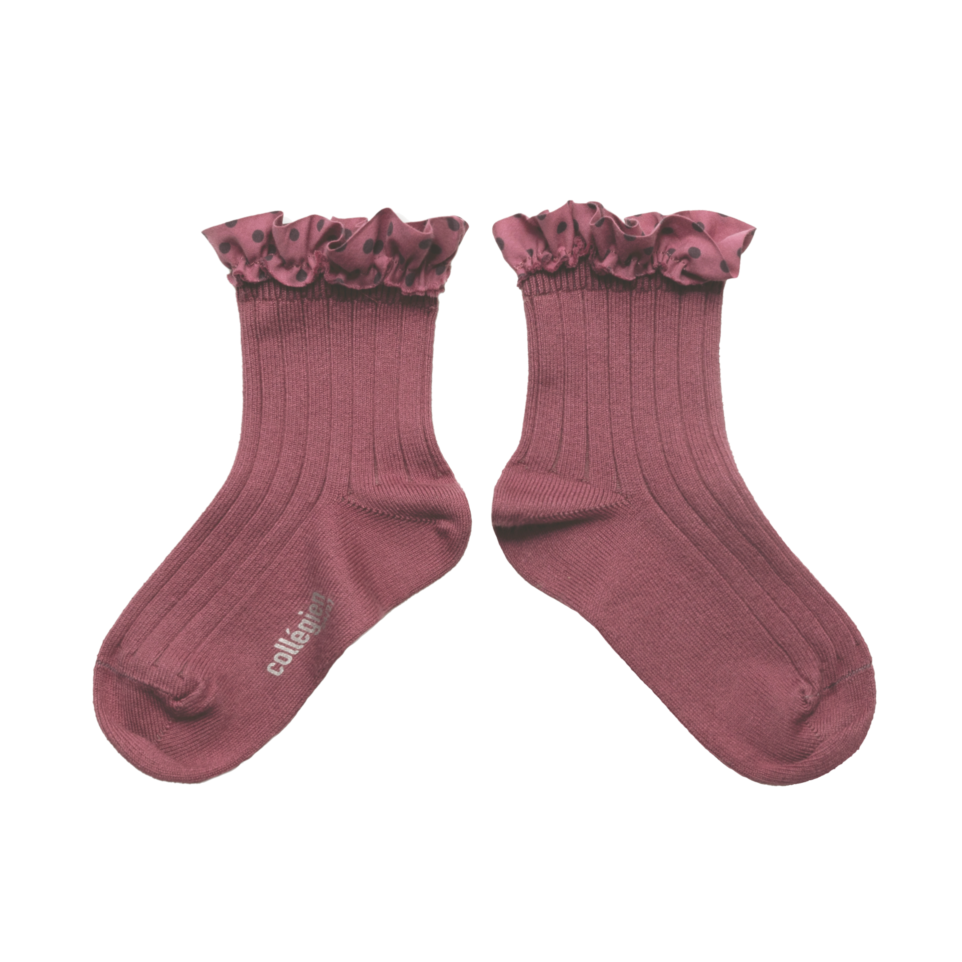 COLLEGIEN 點點荷葉邊低筒襪 Emilie- Raisin Rose 葡萄玫瑰