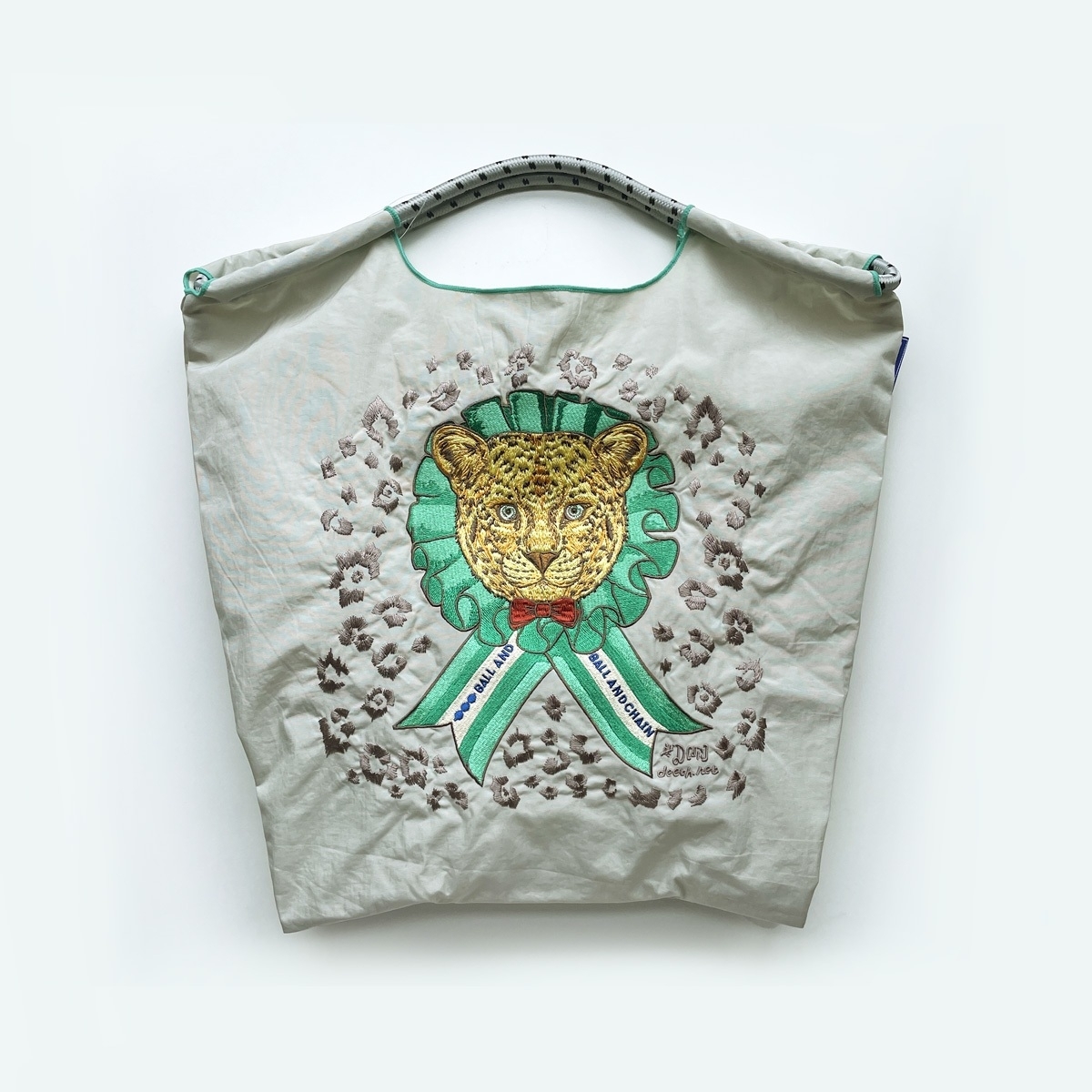 Ball＆Chain 刺繡環保購物袋 M號 - 灰白 (31301227)