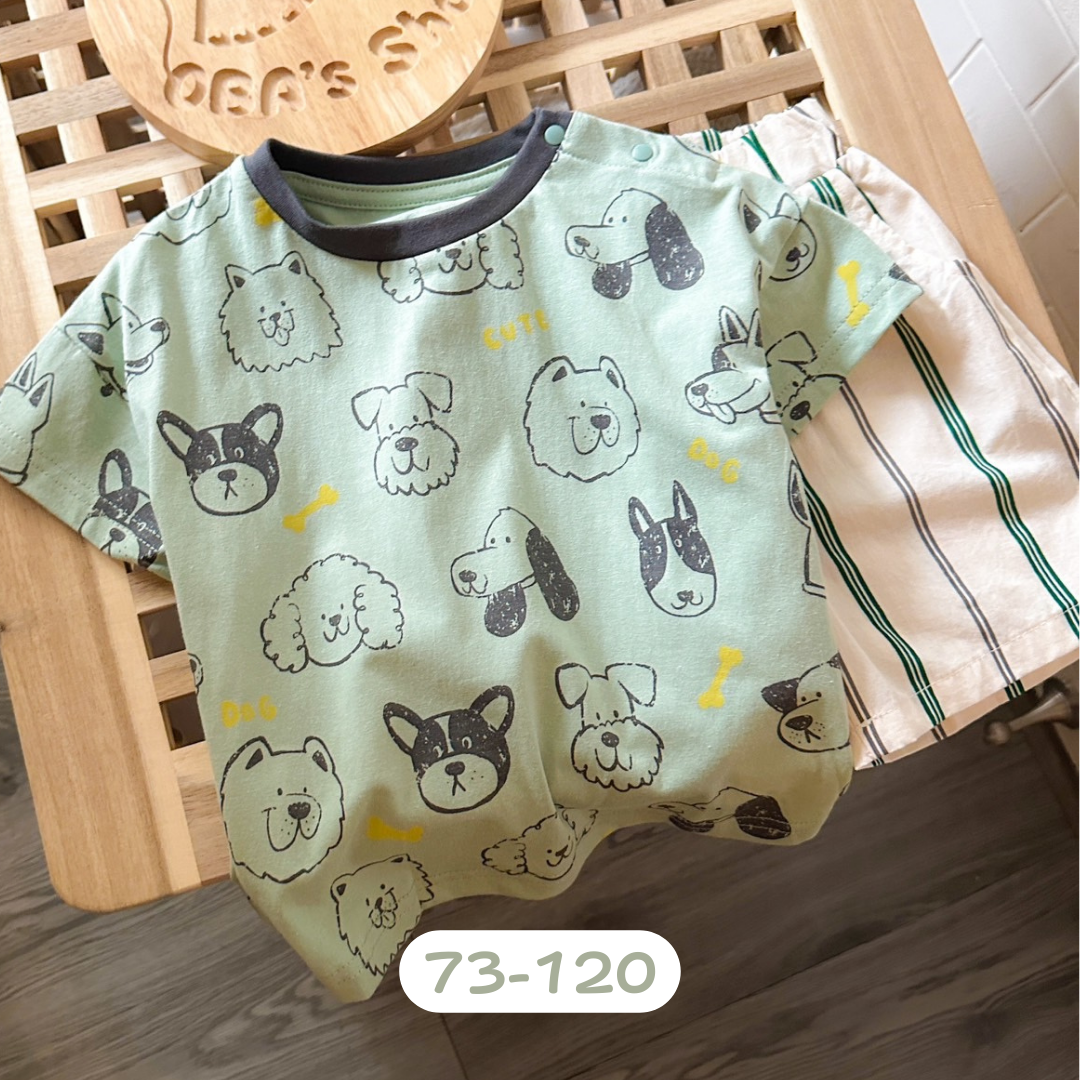 【限量】綠色滿印狗短袖上衣