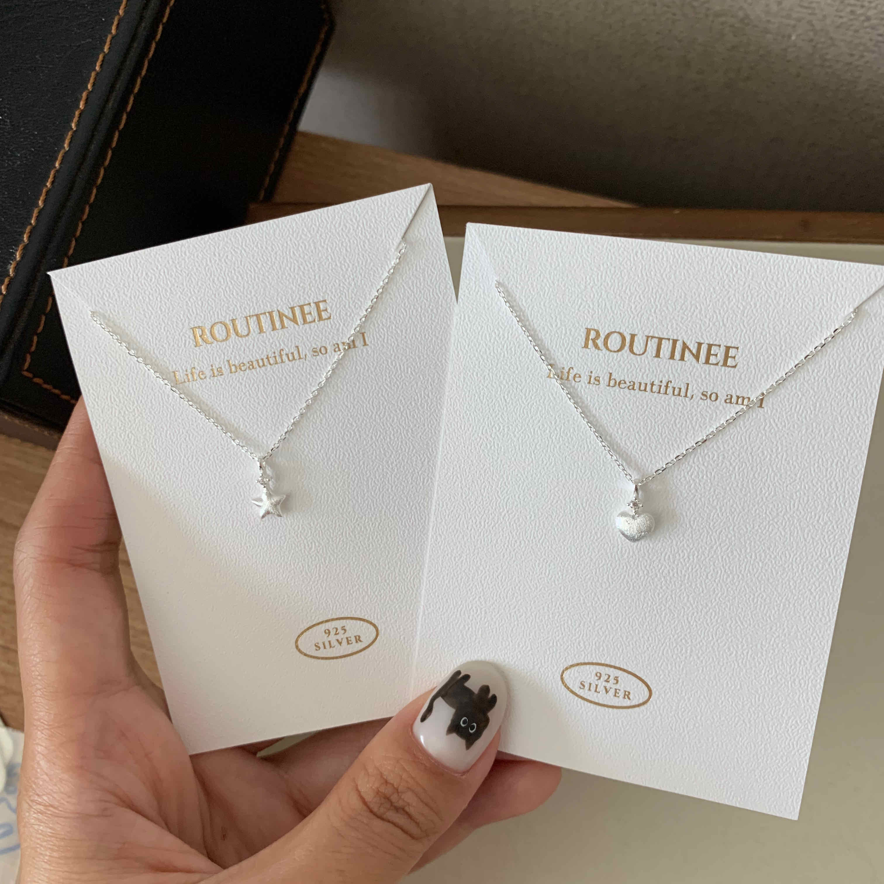 🇰🇷925 silver 霧面刷痕星星愛心項鍊