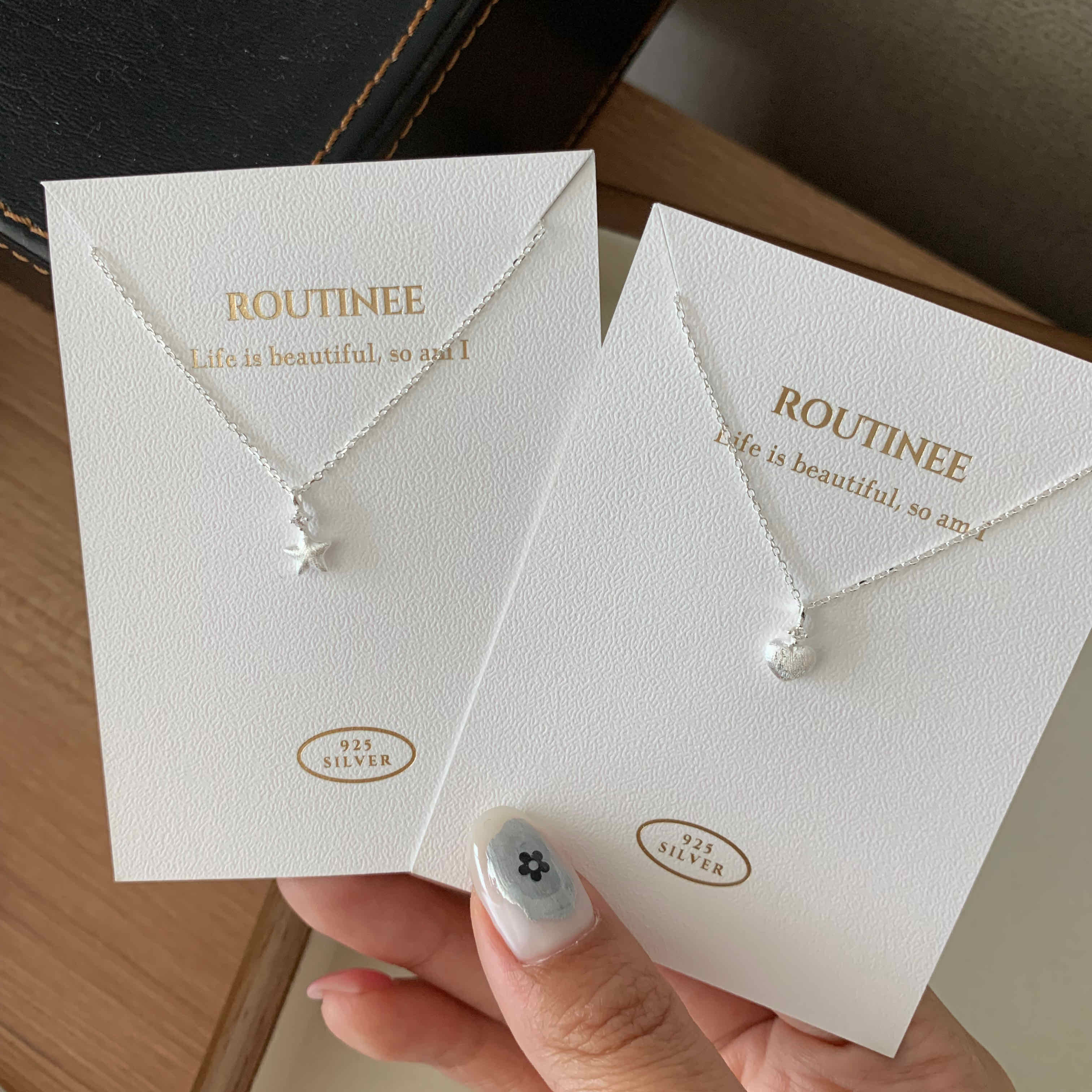 🇰🇷925 silver 霧面刷痕星星愛心項鍊