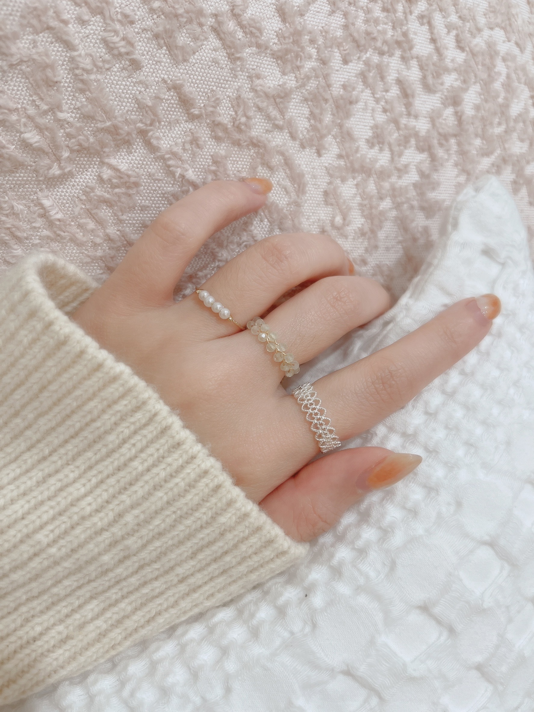 簍空純銀花花跟蕾絲開口戒