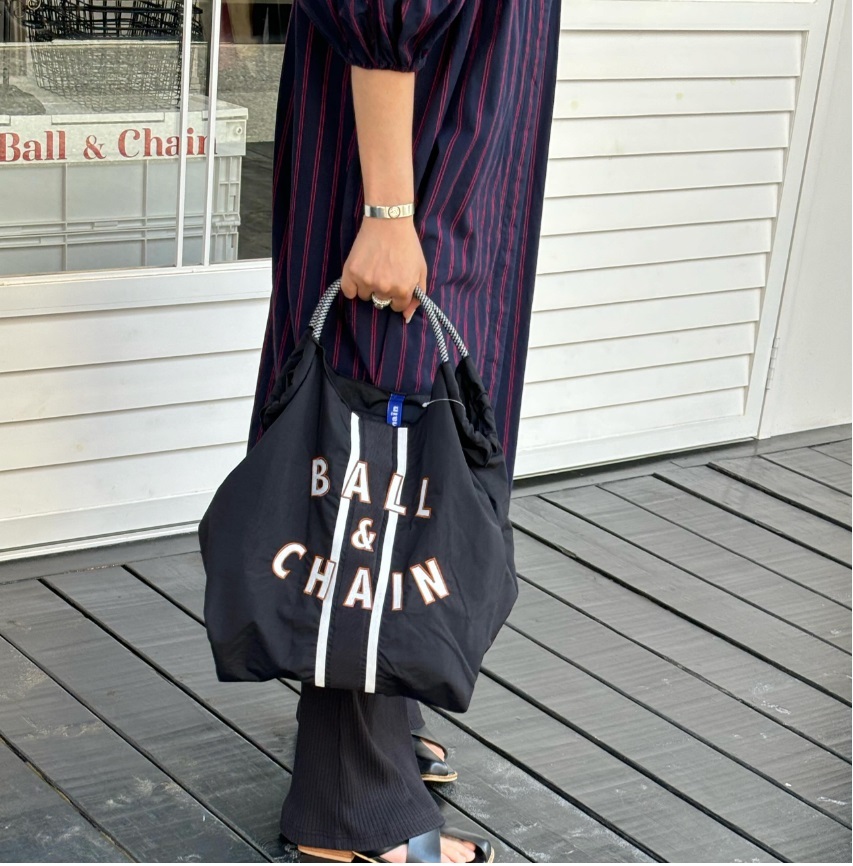 Ball＆Chain 刺繡環保購物袋 M號 - 黑 (30103701)