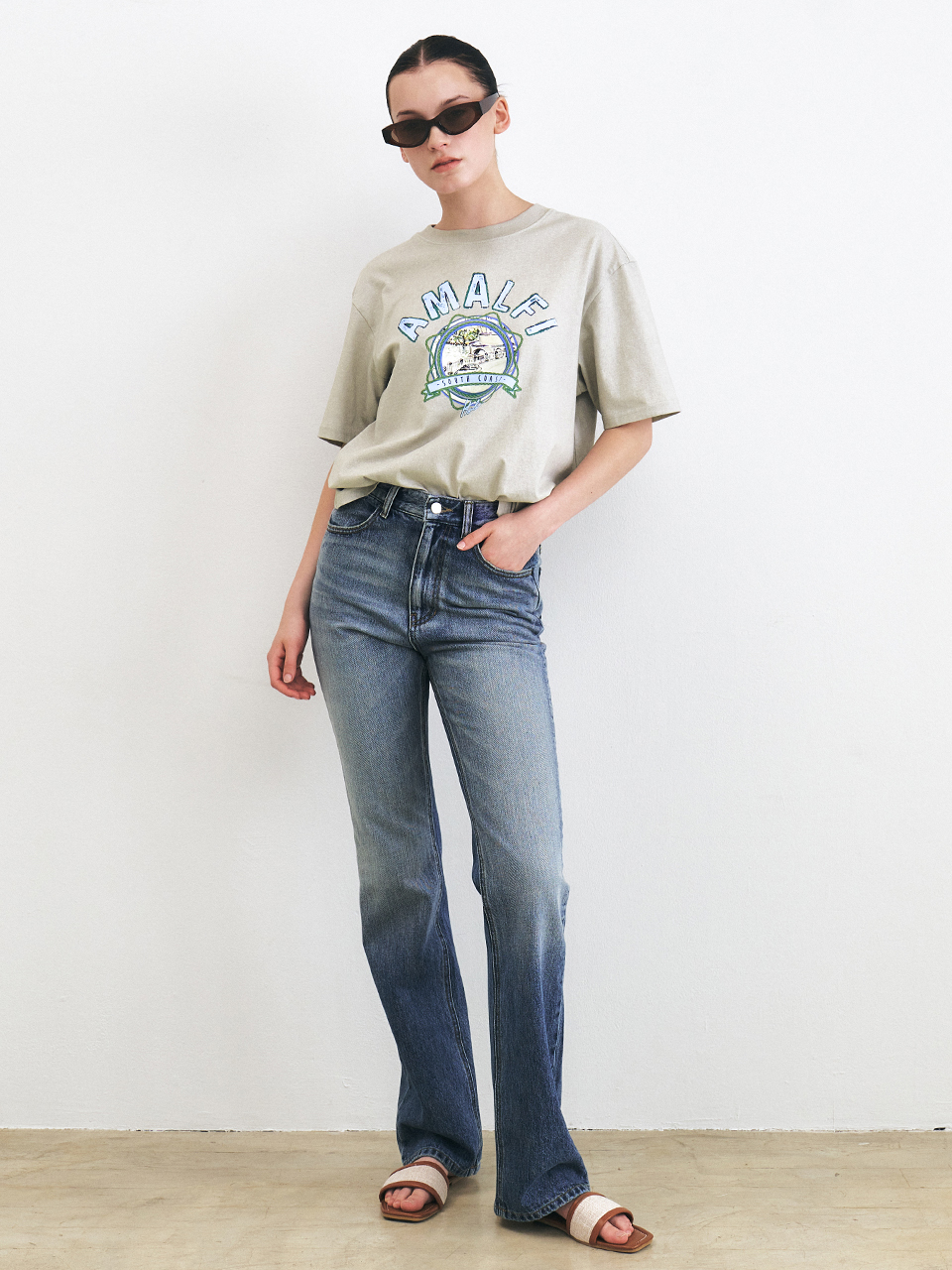 高腰半靴型牛仔褲