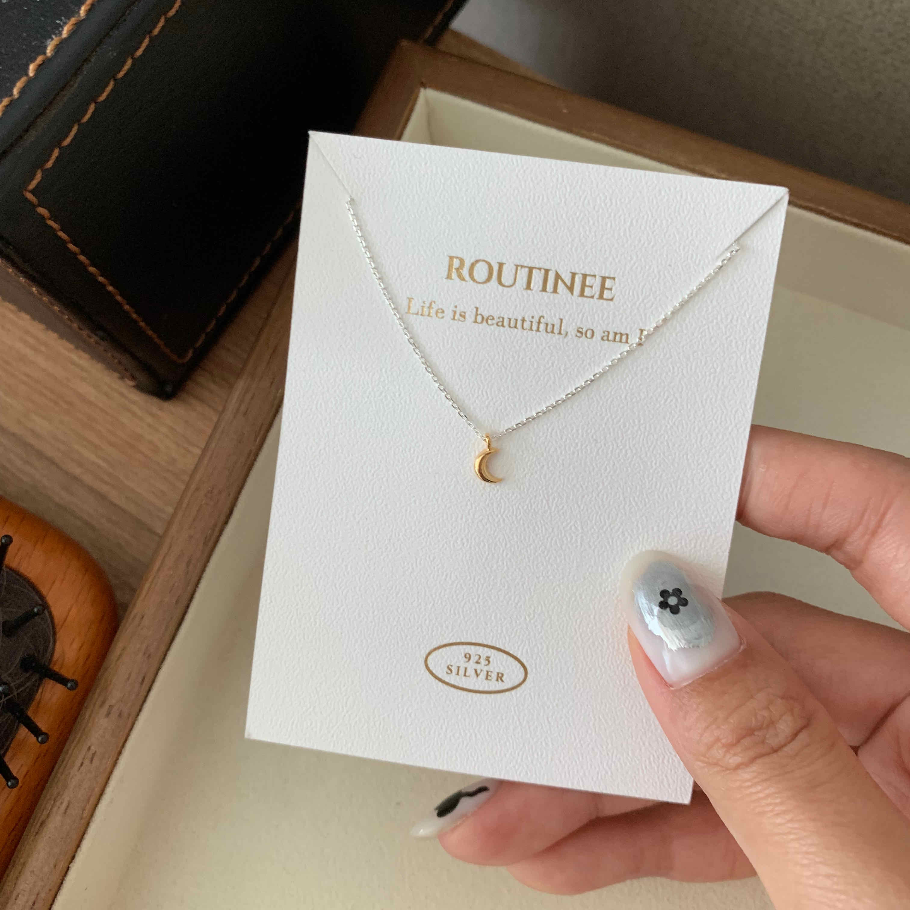 🇰🇷925 silver 金色小月亮撞色項鍊