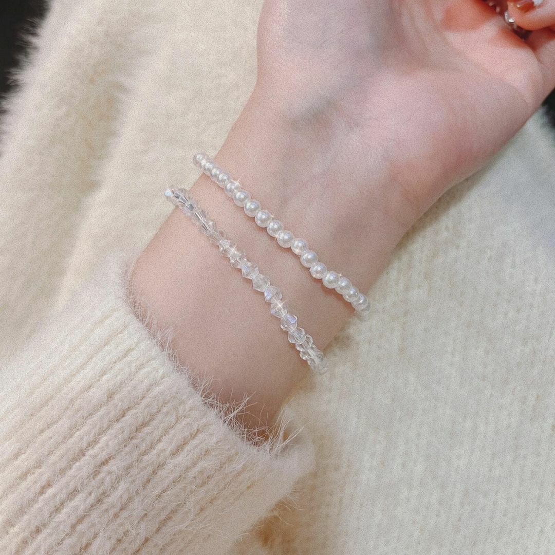 明亮的細閃水晶與小珍珠手鍊