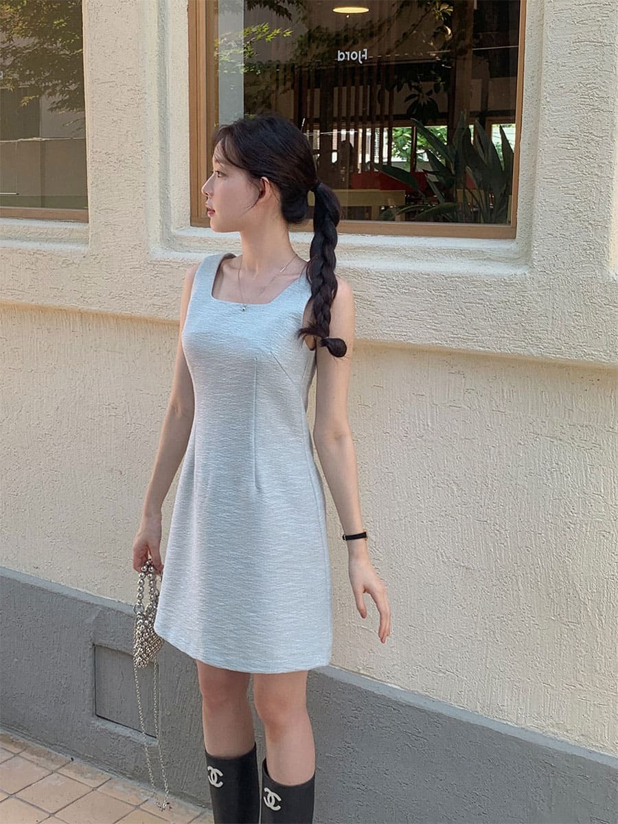 韓國Cherrykoko授權 香檳少女粗花呢方領背心洋裝【MADE, CRKO】系列