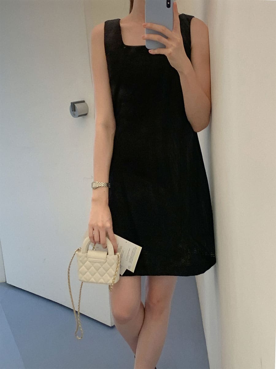 韓國Cherrykoko授權 香檳少女粗花呢方領背心洋裝【MADE, CRKO】系列