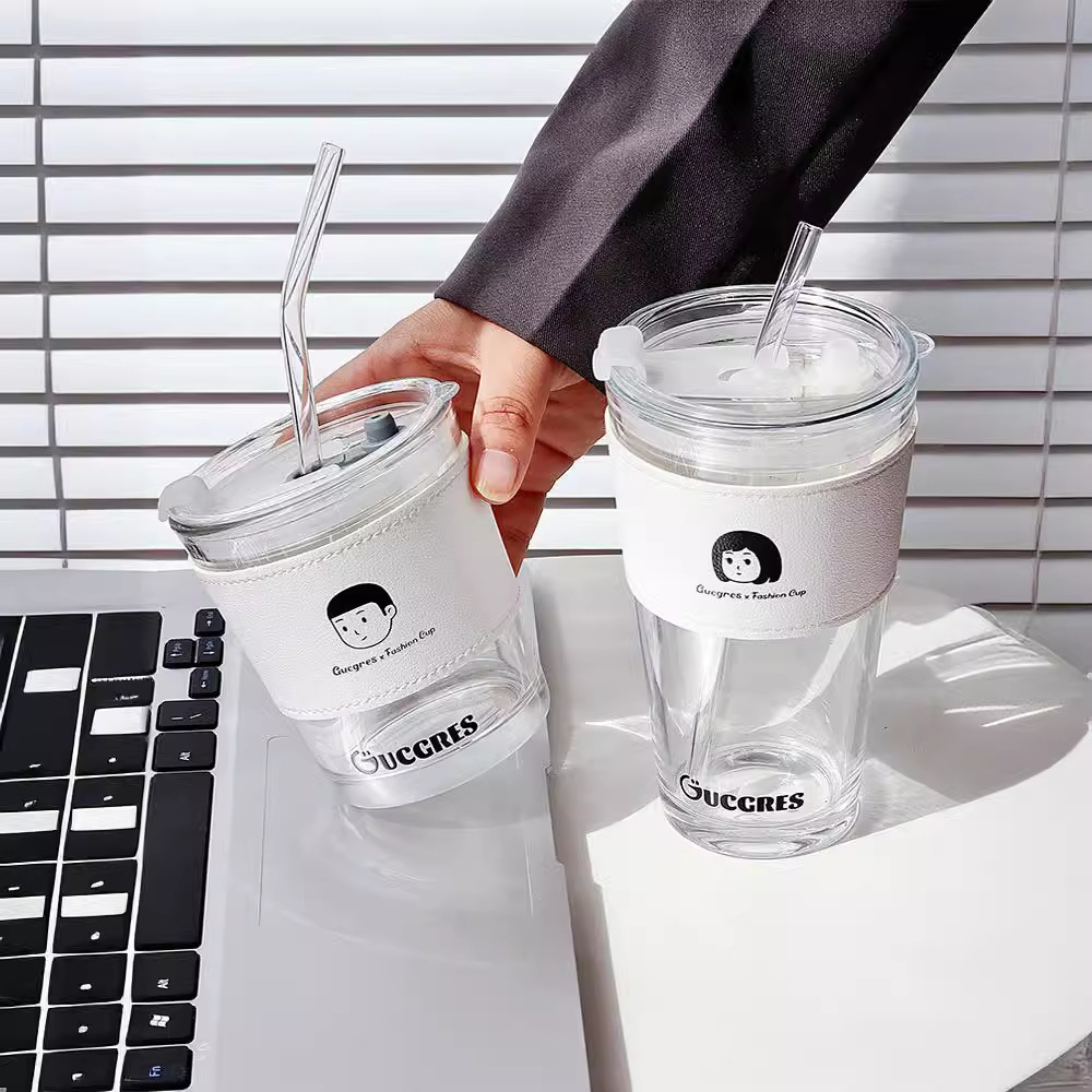 《4367》文青男孩女孩情侶系列 玻璃吸管杯350ml/450ml