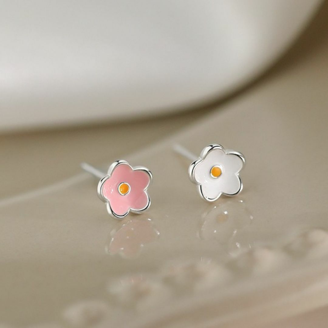 好運正在綻放撞色花朵 純銀耳釘(針式)