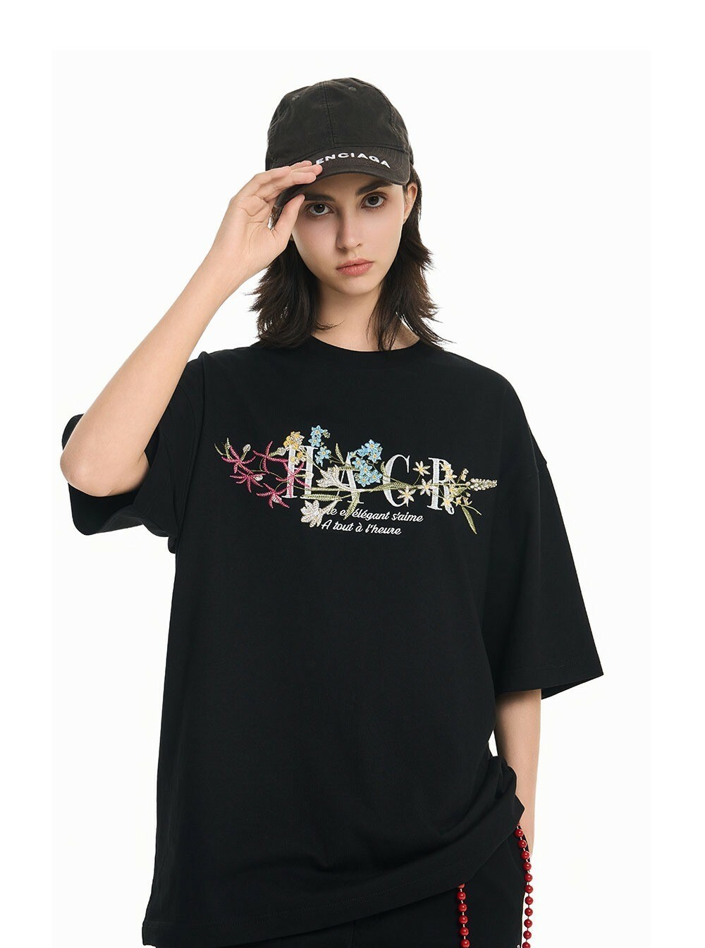 Harsh and Cruel 24SS 高街刺繡字體纏繞花卉圓領短 T HL242020197