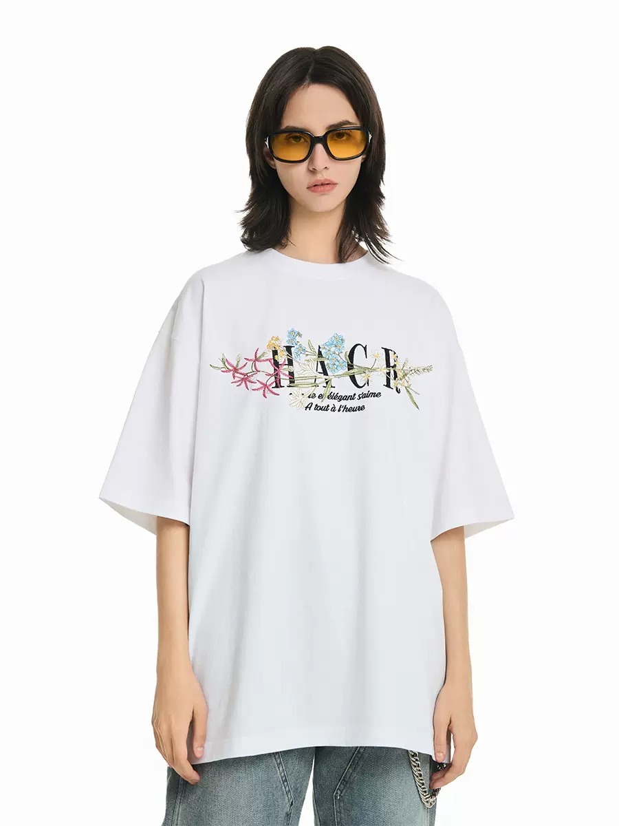 Harsh and Cruel 24SS 高街刺繡字體纏繞花卉圓領短 T HL242020197