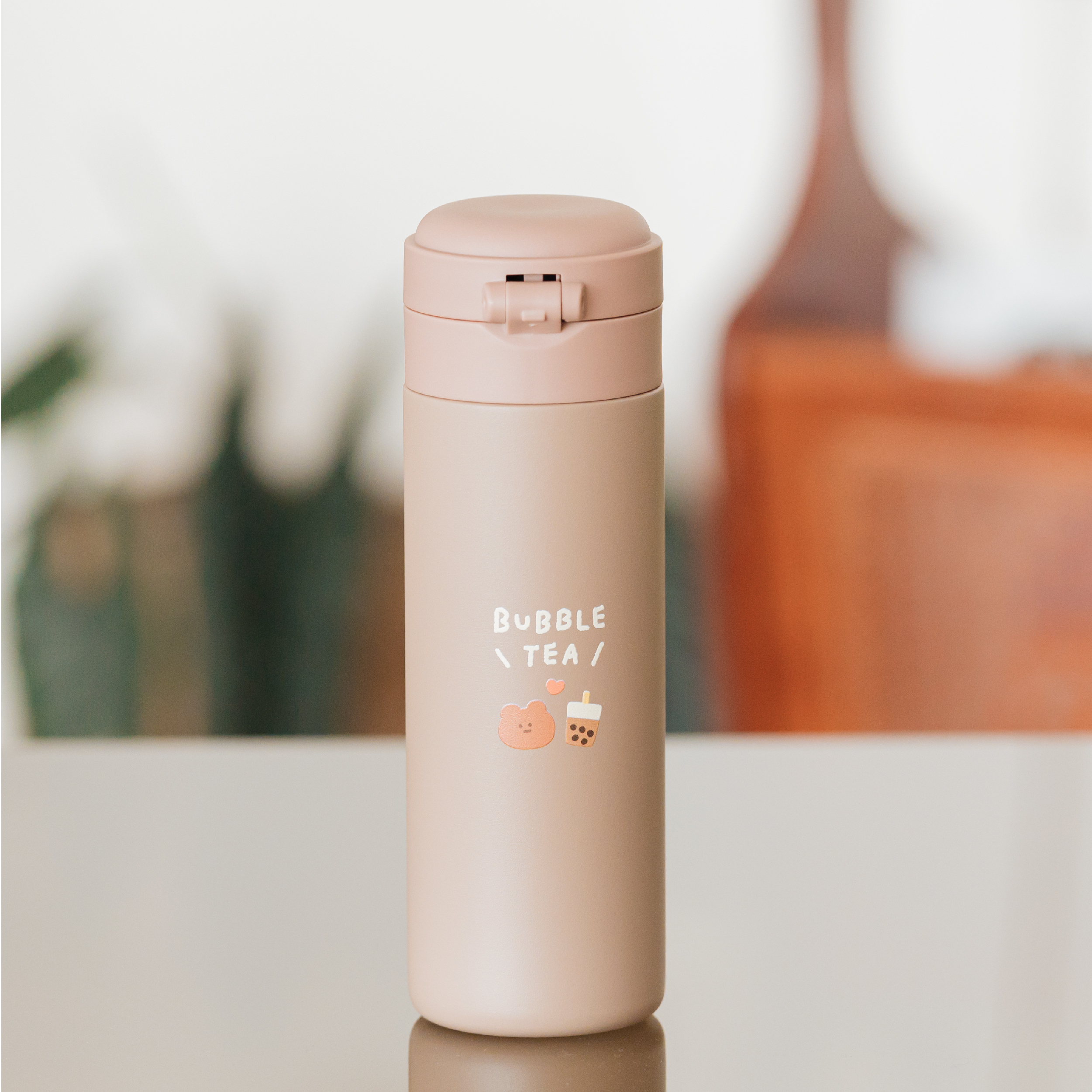 【慢慢挑 x annnbrownie布朗尼｜保溫杯】彈蓋可鎖極輕450ml保溫杯｜B.珍奶熊款（有陶瓷塗層）