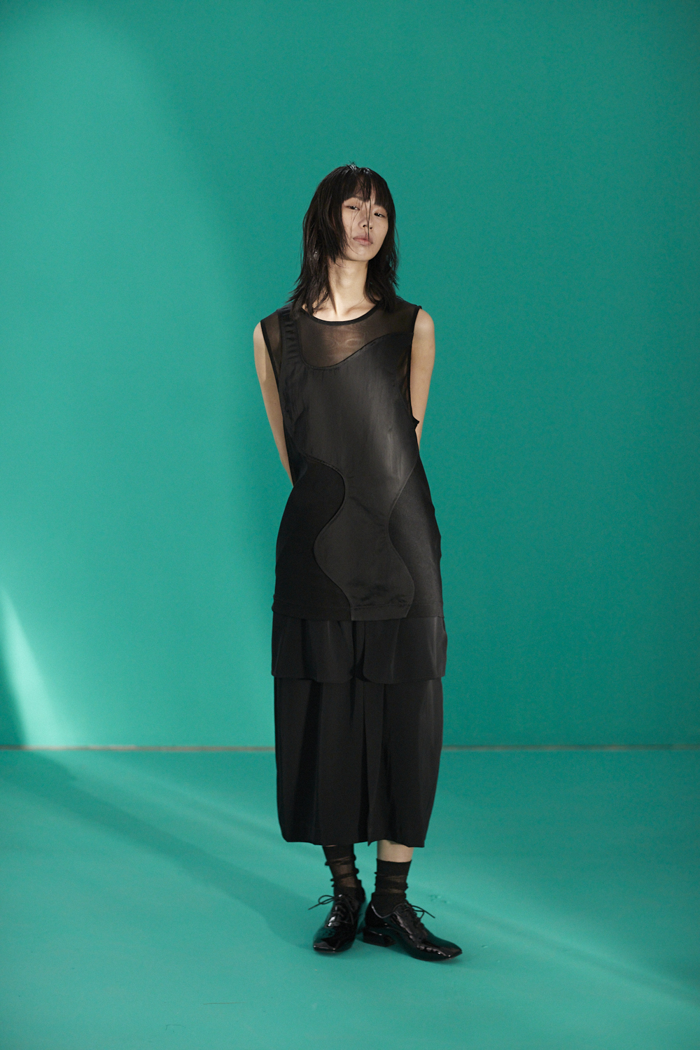 半鬆緊口袋飾片裙