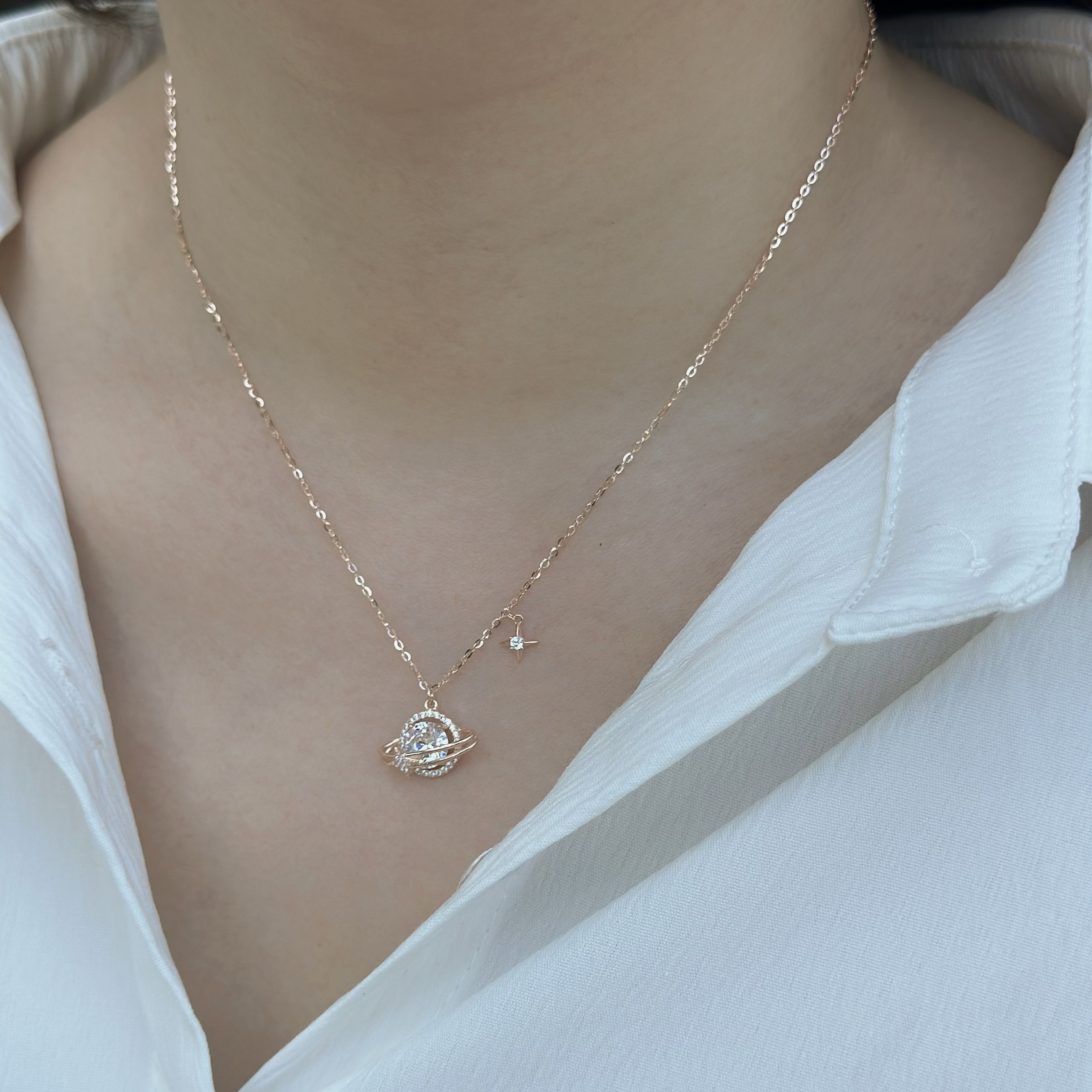 J44【輕奢】單鑽星球純銀鎖骨鏈