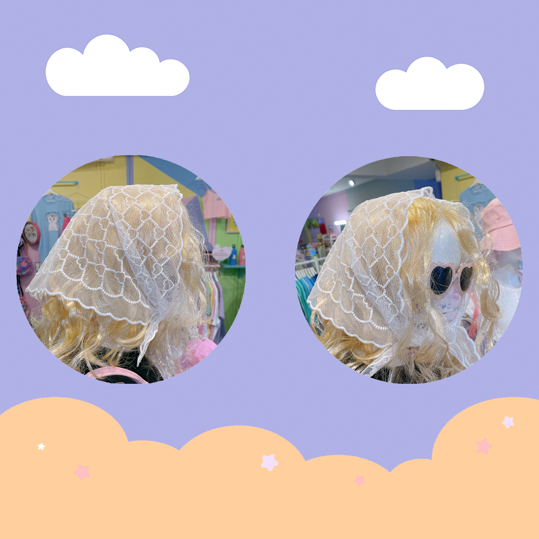 こ♡こ 小愛心菱格蕾絲三角頭巾