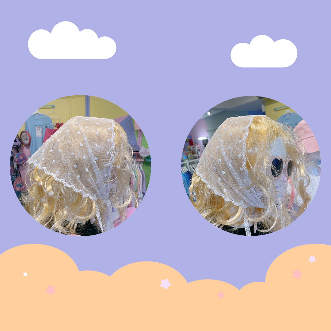 こ♡こ 點點蕾絲三角頭巾