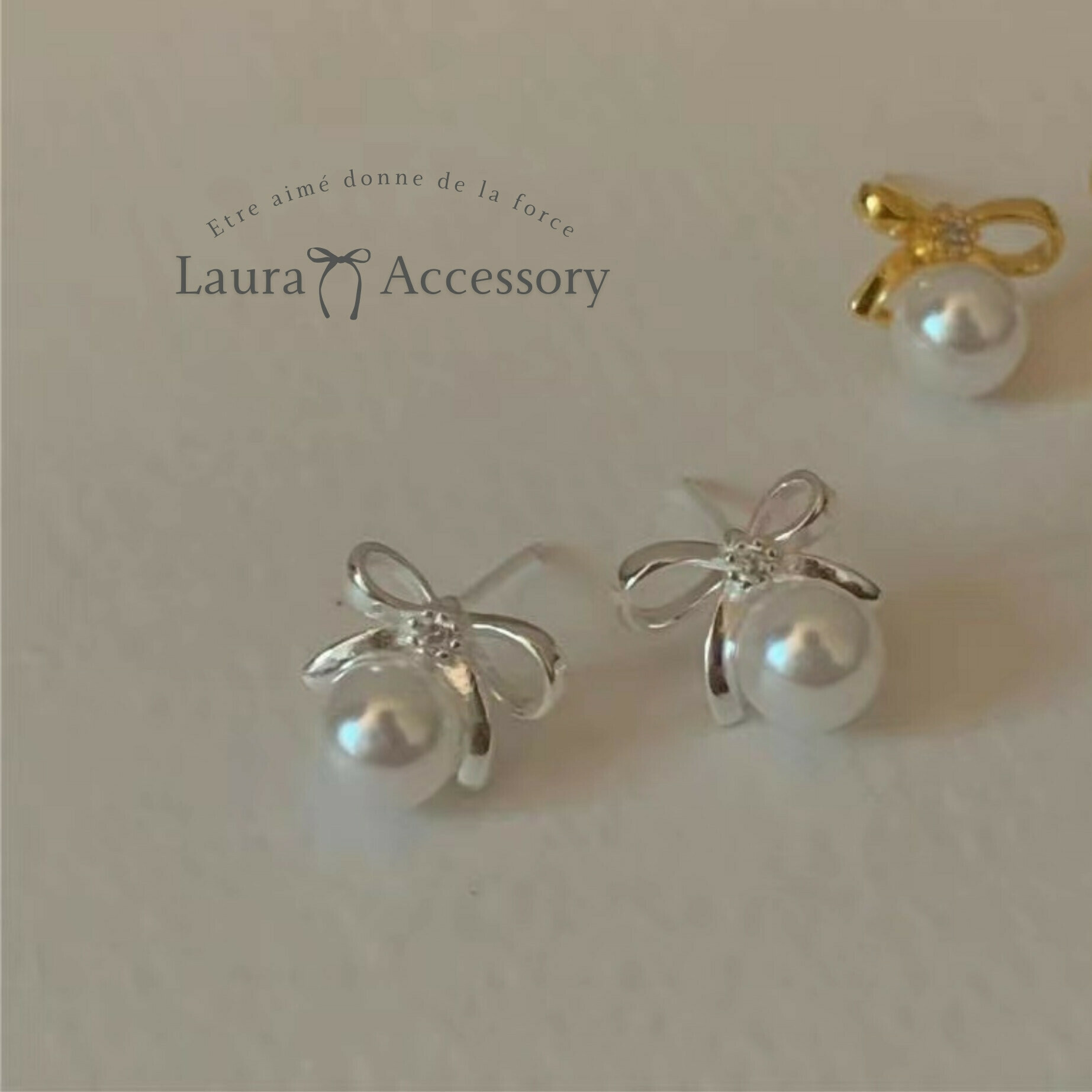 J54珍珠蝴蝶結純銀耳針