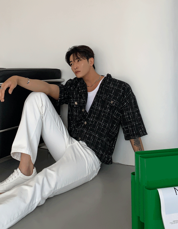 淺色Scott粗花呢短袖襯衫夾克