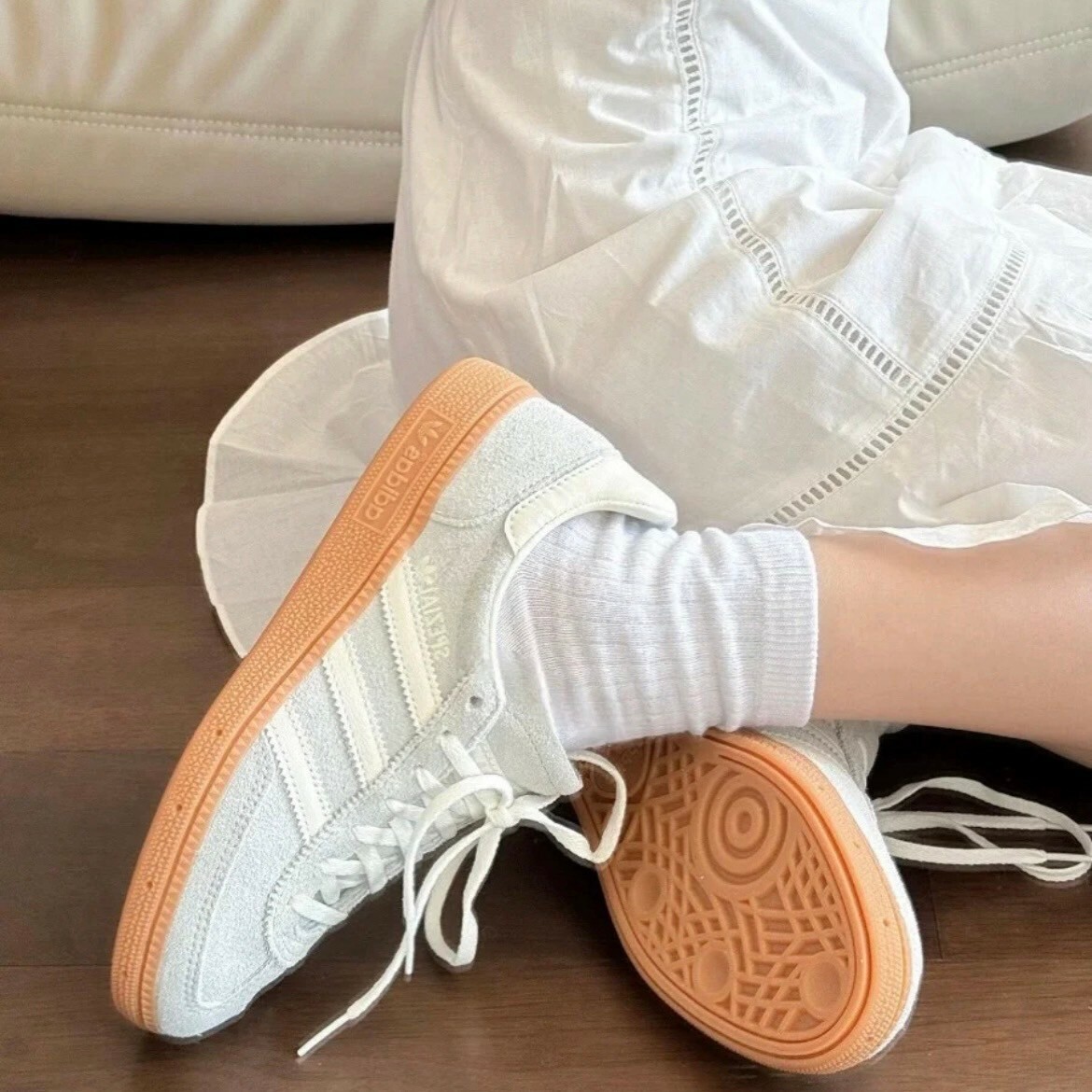 Adidas Handball Spezial Grey Cream White 藍灰白 麂皮 焦糖底 膠底 德訓鞋 低筒休閒鞋 板鞋