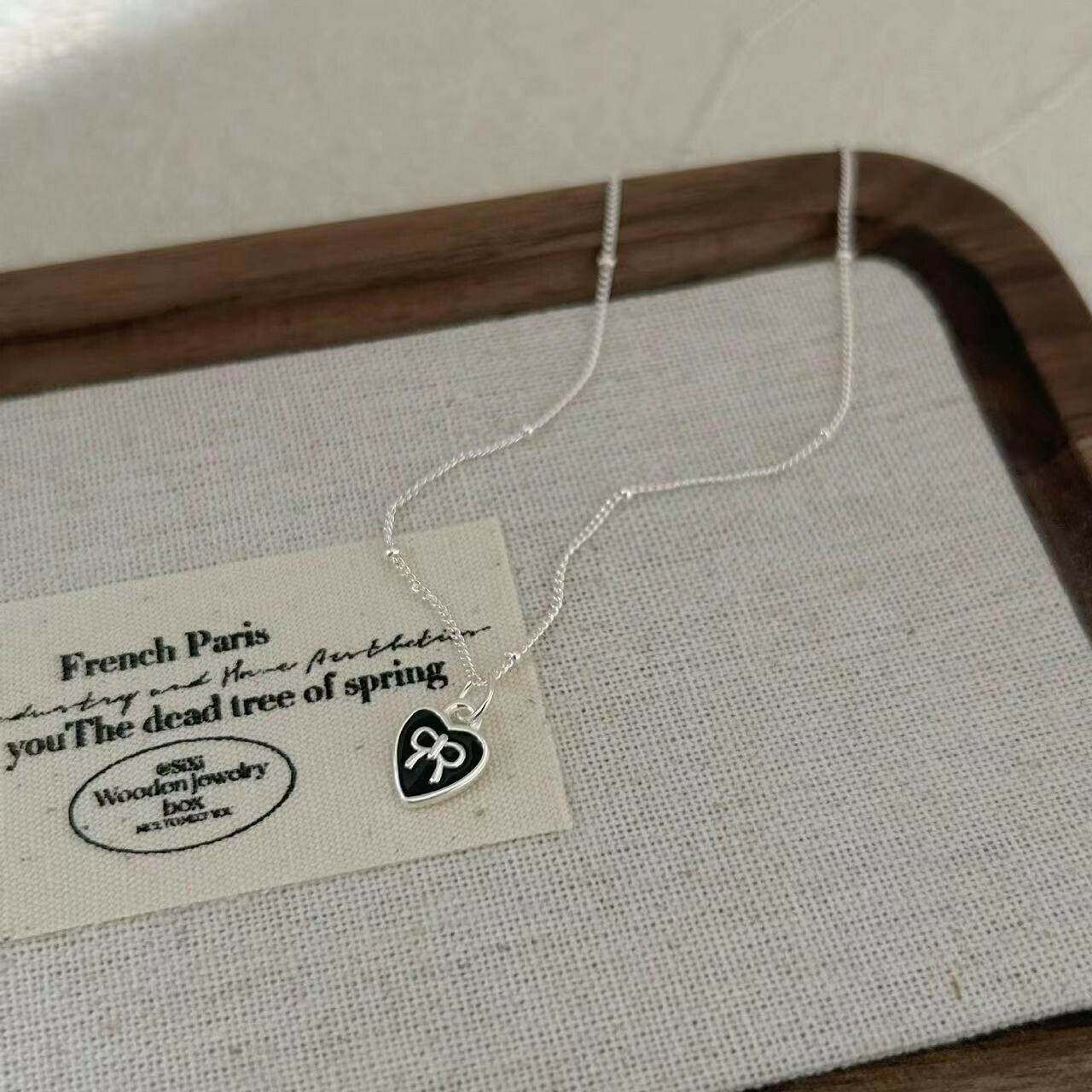 J58蝴蝶結烤漆小愛心純銀鎖骨鏈