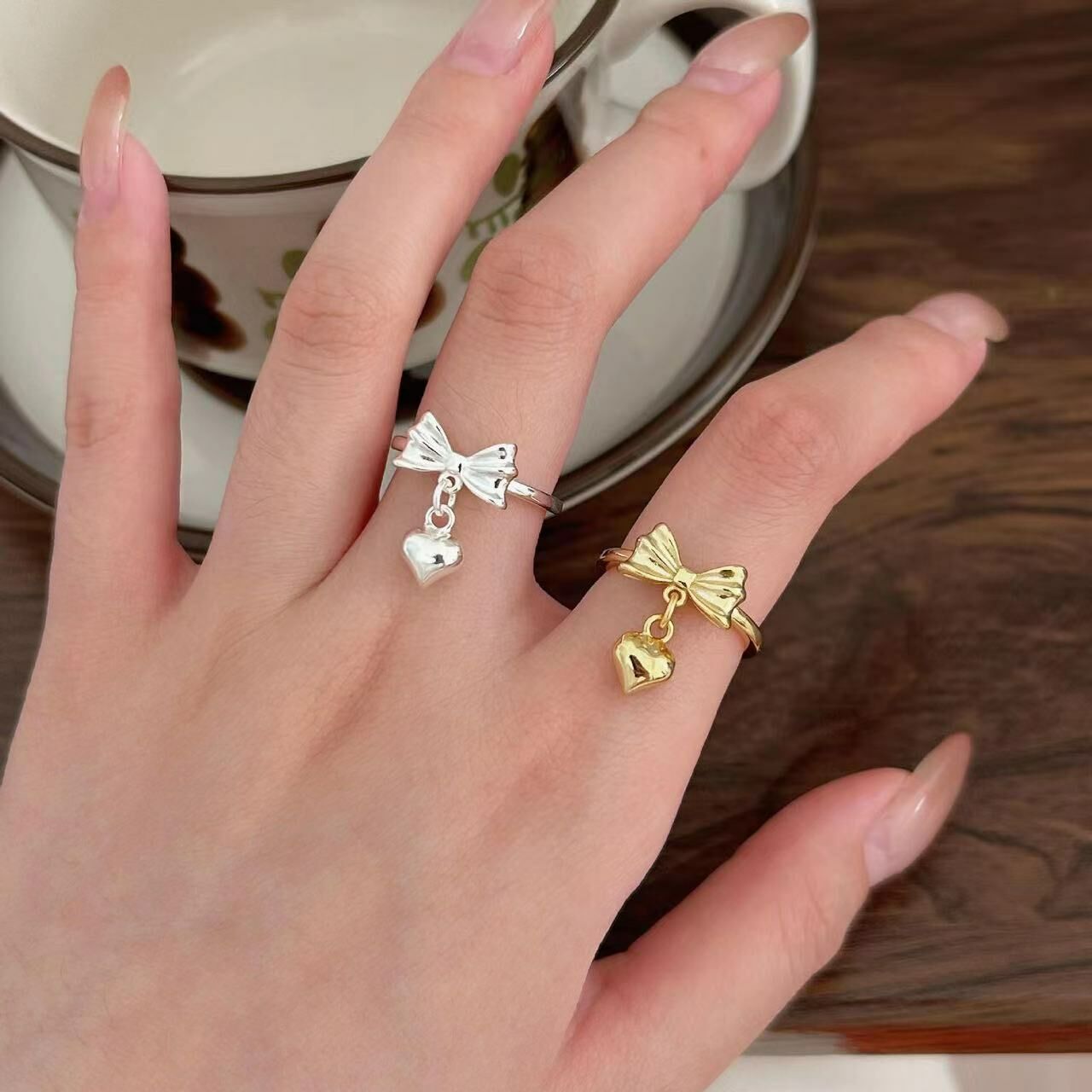 J56蝴蝶結愛心純銀調整戒