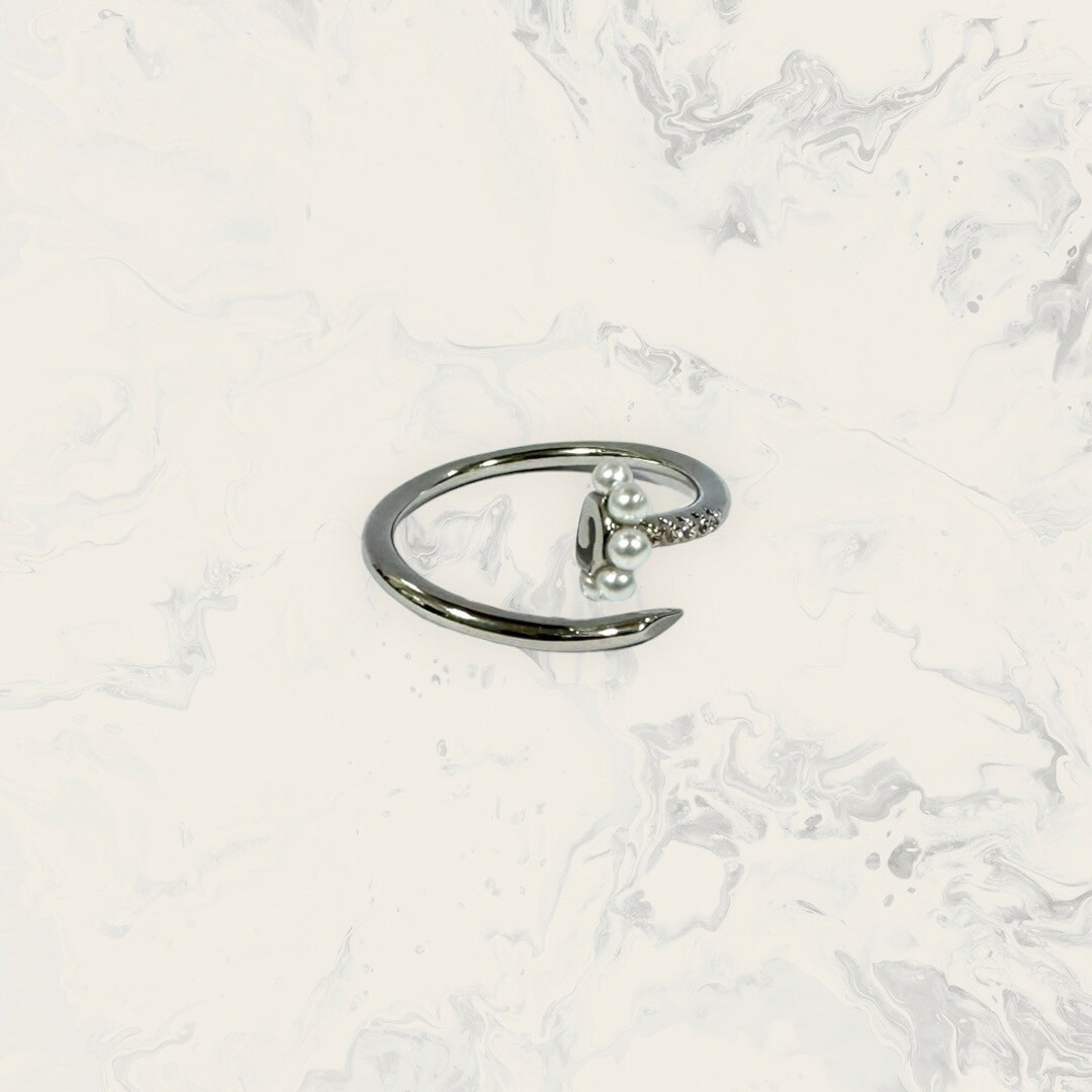 韓國直送戒指 可調式 排列小珍珠前線鋯釘子圈