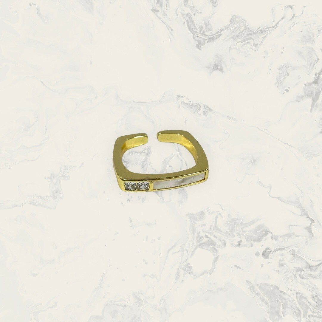 韓國直送戒指 可調式 半白面半雙方鋯四方形圈