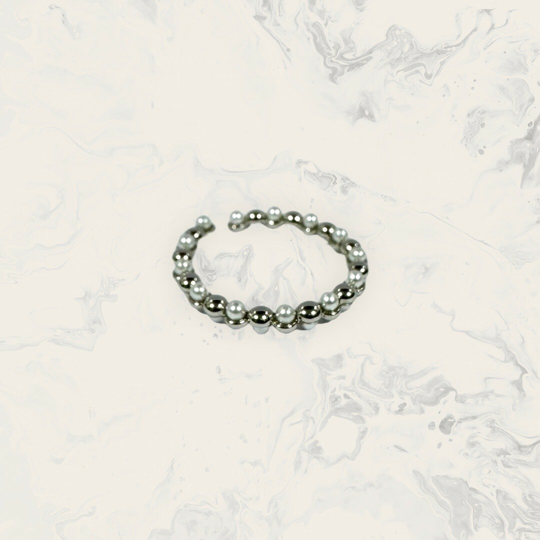 韓國直送戒指 可調式 上下排列半圓+小珍珠 鍍14K