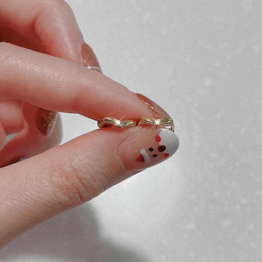 天使翅膀V型珠邊金色耳扣