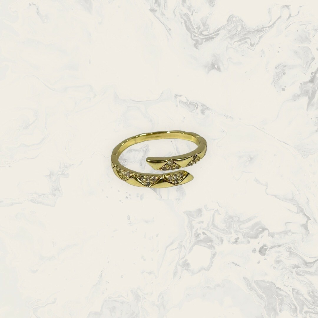 韓國直送戒指 可調式 交錯排列滿鋯+素面鋸齒刻紋 鍍白金