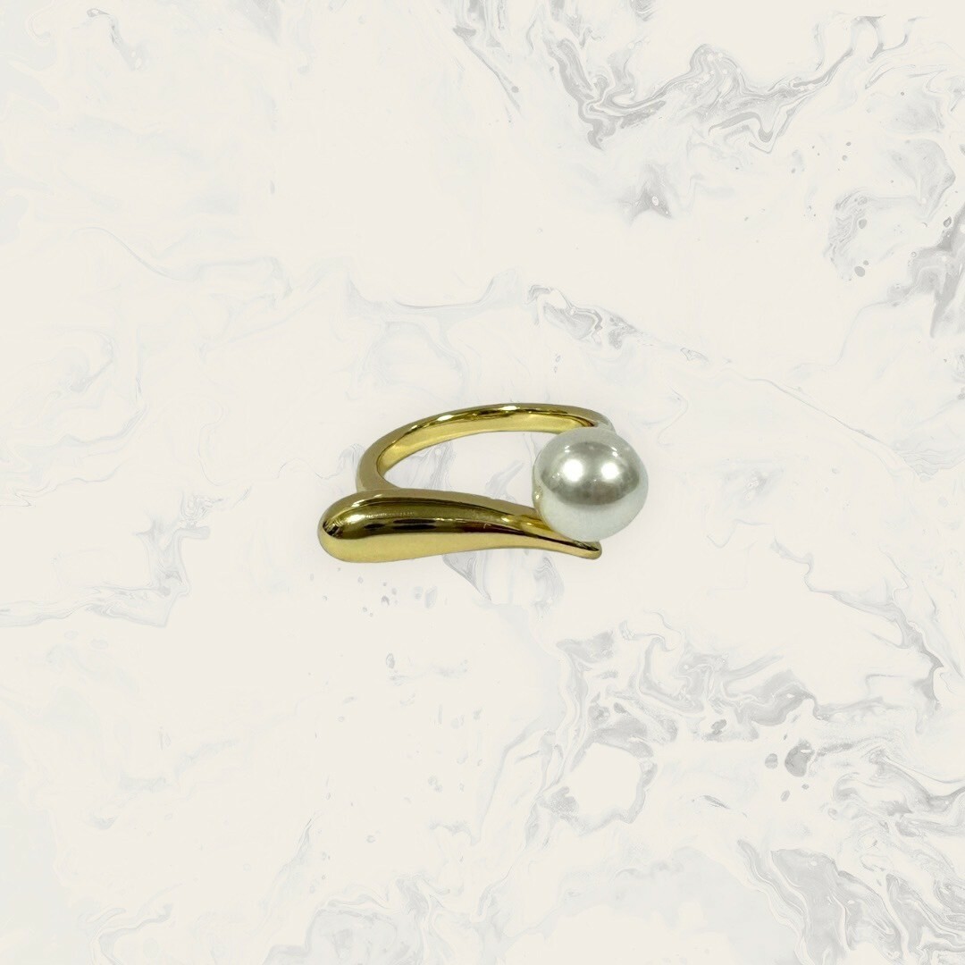 韓國直送戒指 可調式 大立體金水滴+大珍珠