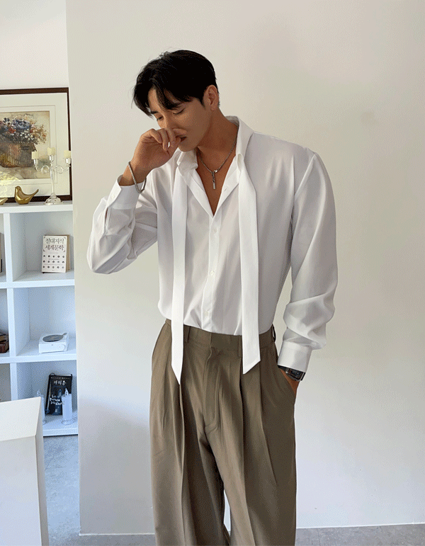 浪漫領帶長袖襯衫