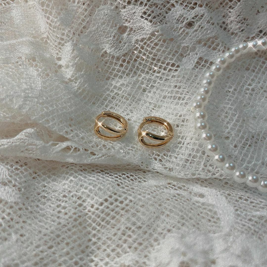 雙圈造型金色純銀耳扣