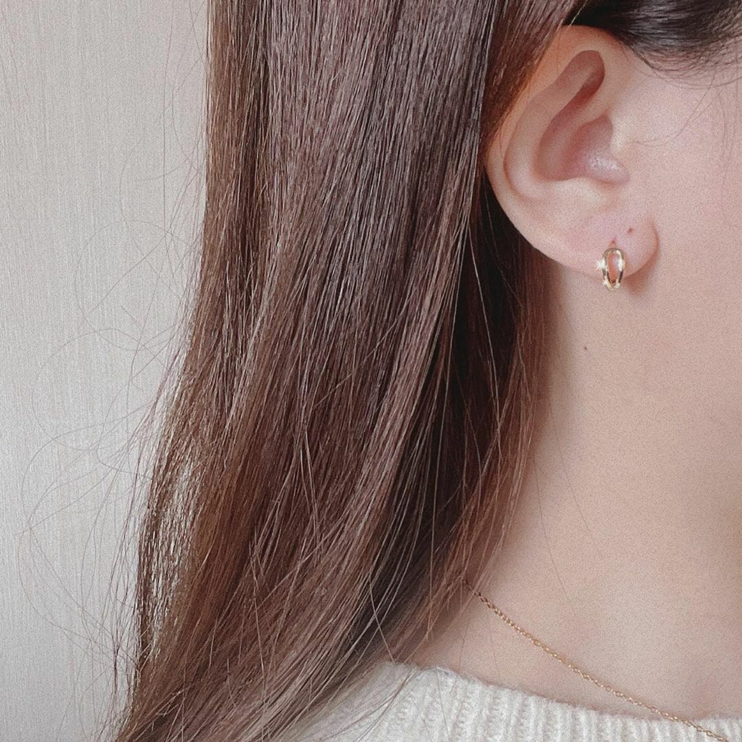 雙圈造型金色純銀耳扣