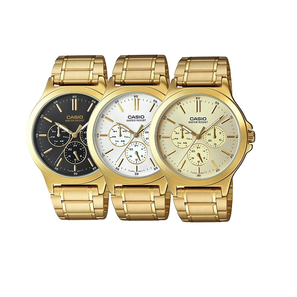 【CASIO 卡西歐  】CASIO 卡西歐 MTP-V300G 三針三眼 不鏽鋼 多功能 石英 腕錶 手錶