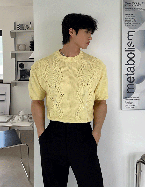 鋸齒線短袖針織衫上衣