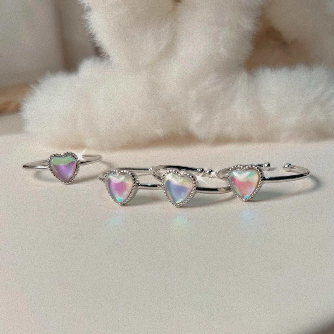 愛心型月光石純銀開口戒