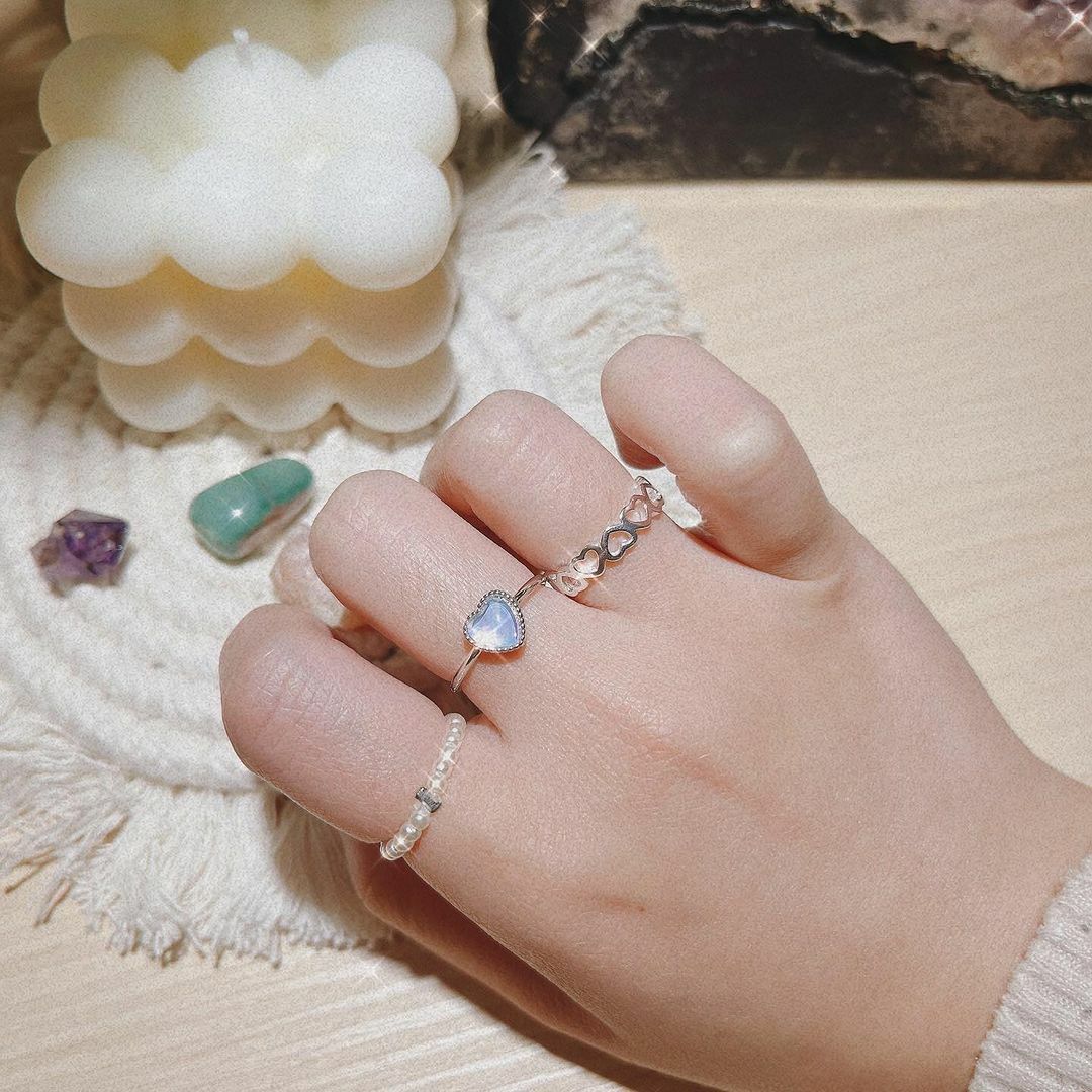 愛心型月光石純銀開口戒