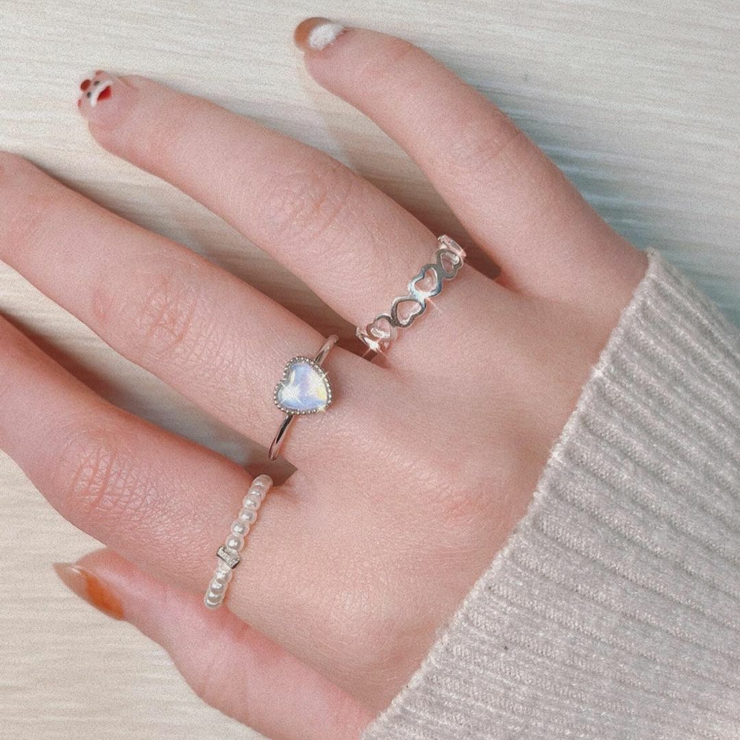 愛心型月光石純銀開口戒