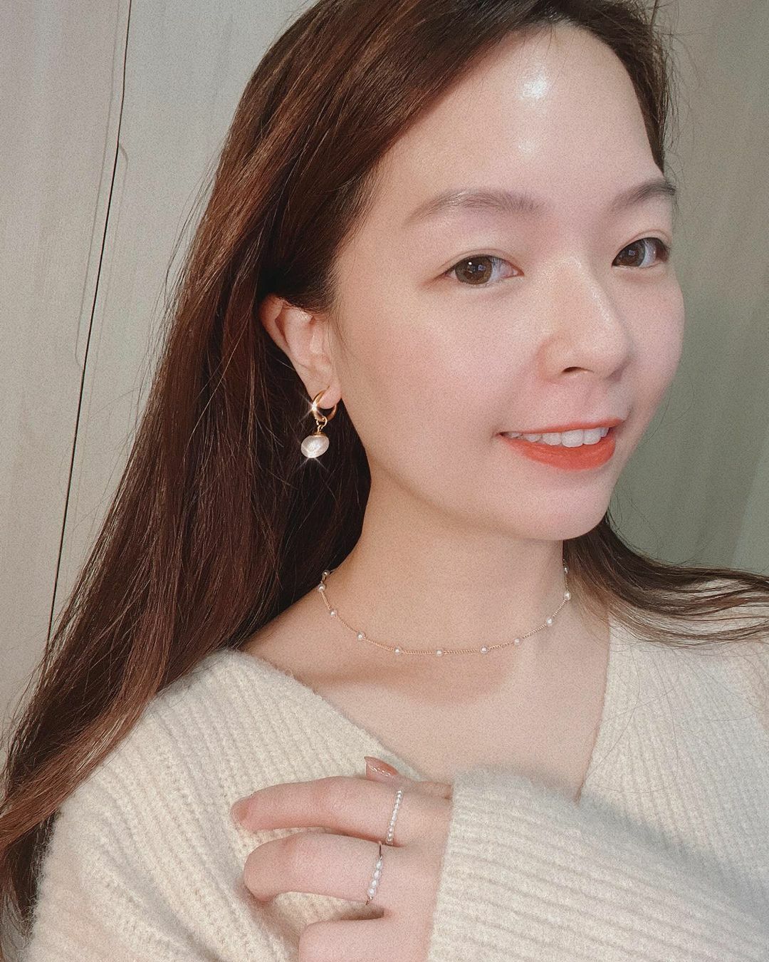 兩種戴法金色耳圈珍珠垂墜耳扣