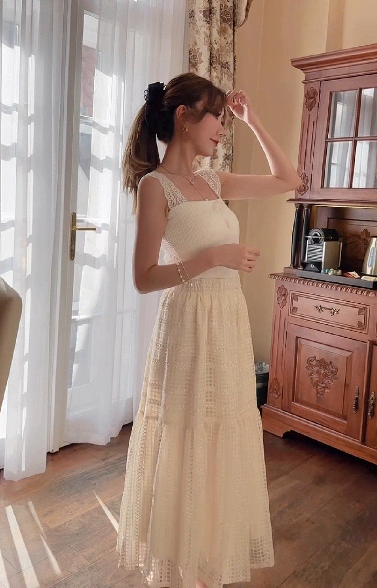 *MADE BY BJ2 SERIES* THE WAFFLE CHECKED CREAMY FULL SKIRT 2023