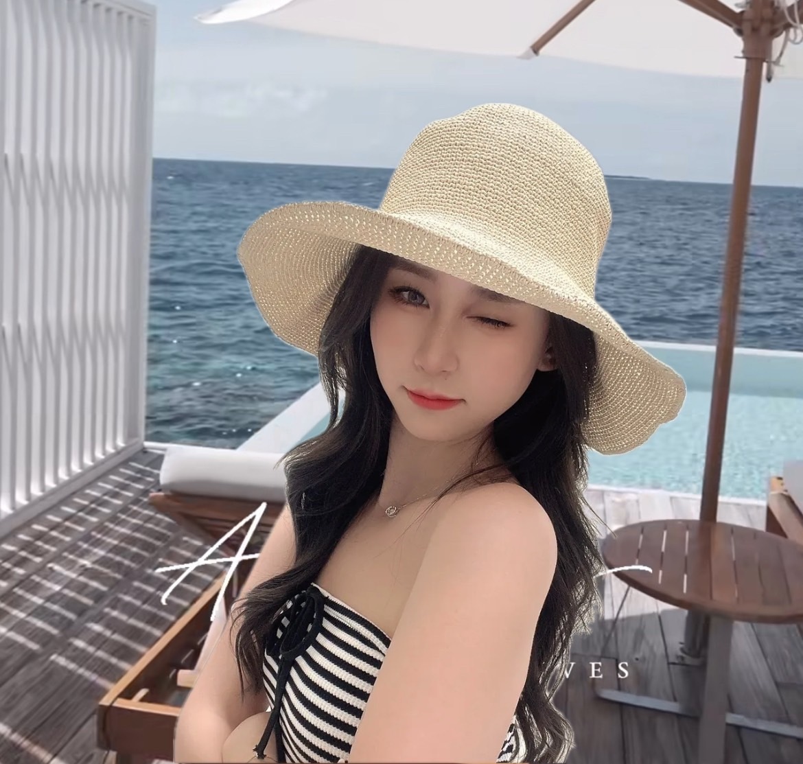 夏日大帽簷編織帽/二款/可收折/渡假