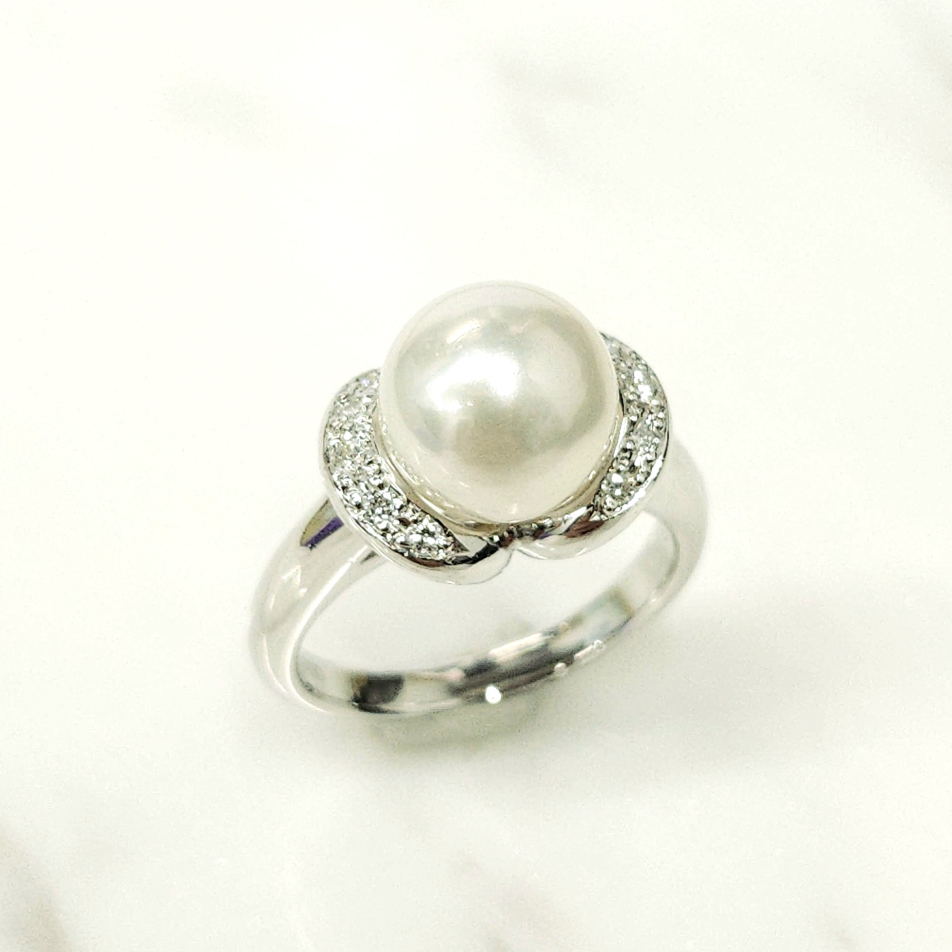 全新PT900白金12份鑽石珍珠戒指