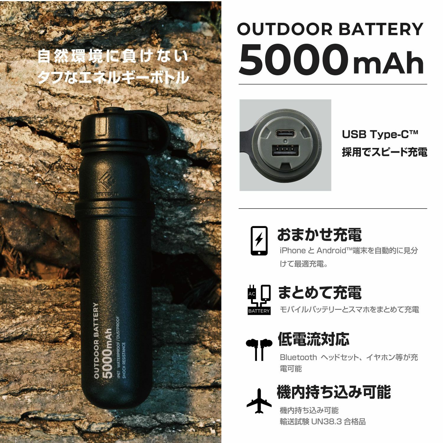 5000mAh NESTOUT OUTDOOR 軍事風移動電源 (IP67 防水防塵)(DE-NEST-5000)系列