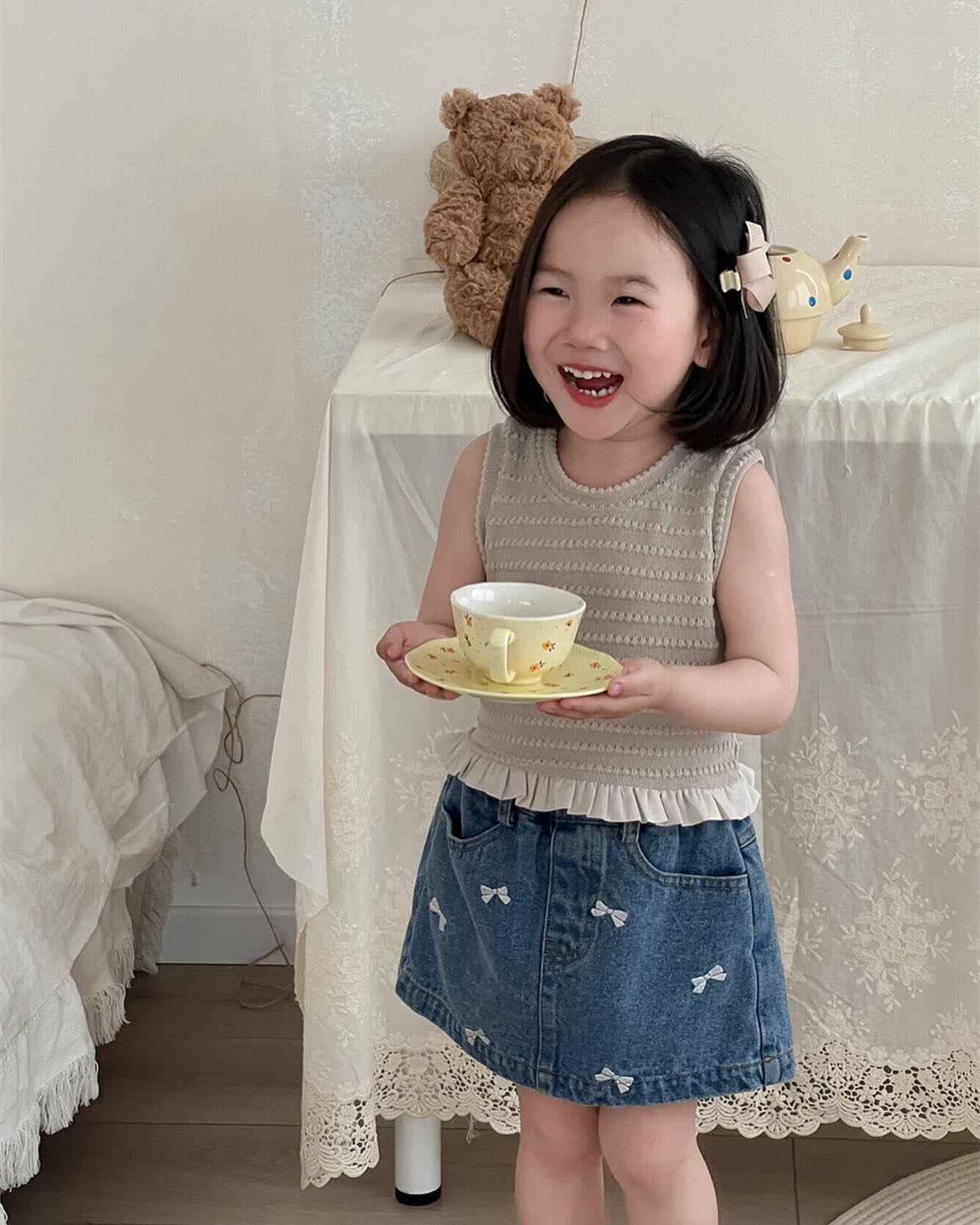 刺繡蝴蝶結牛仔褲裙